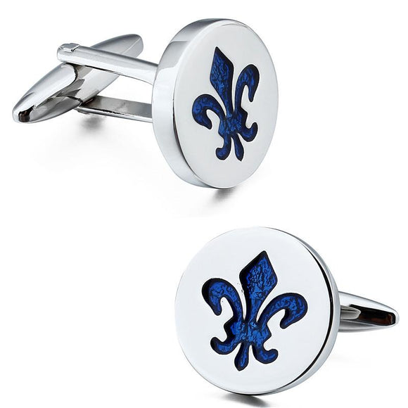 White and Blue Enamel Crested Cuff Links