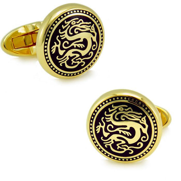 Enamel and Gold Plated Dragon Motif Cuff Links - think 'Game of Thrones'