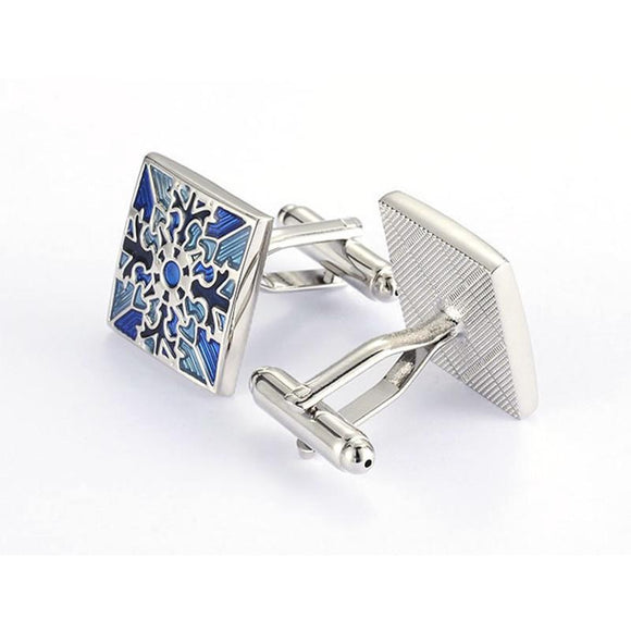 Highly Detailed, Silver and Blue Mosaic Cuff Links